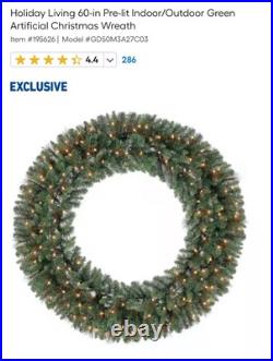 Holiday Living 60in pine wreath Outdoor Christmas Pre Lit new