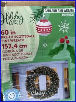 Holiday Living 60in pine wreath Outdoor Christmas Pre Lit new