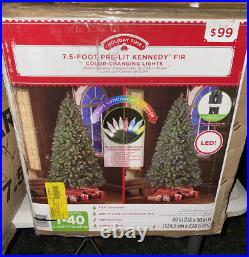 Holiday Time 7.5 ft Pre-lit KENNEDY FIR CHRISTMAS TREE with Changing Lights NIB
