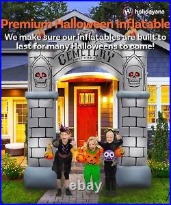 Holidayana Cemetery Halloween Inflatables 9ft Haunted Cemetery Archway with LEDs