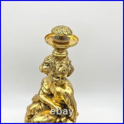 Hollywood Regency Cherub Candlestick Holder Set Ornate Gold Crystal Accents