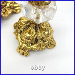 Hollywood Regency Cherub Candlestick Holder Set Ornate Gold Crystal Accents