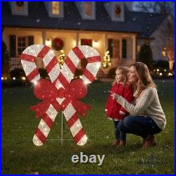 Home Accents 5ft Candy Canes Twinkling LED Icicle Shimmer Red Bow