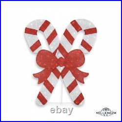 Home Accents 5ft Candy Canes Twinkling LED Icicle Shimmer Red Bow