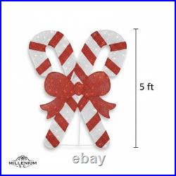 Home Accents 5ft Candy Canes Twinkling LED Icicle Shimmer Red Bow
