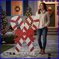 Home Accents 5ft Candy Canes Twinkling LED Icicle Shimmer Red Bow
