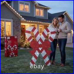 Home Accents 5ft Candy Canes Twinkling LED Icicle Shimmer Red Bow