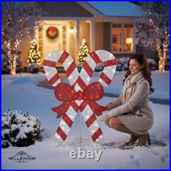 Home Accents 5ft Candy Canes Twinkling LED Icicle Shimmer Red Bow