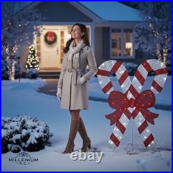 Home Accents 5ft Candy Canes Twinkling LED Icicle Shimmer Red Bow