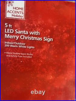 Home Accents Holiday 5 Ft. LED Santa With Merry Christmas & Sign Outside Deco