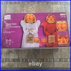 Home Depot 3 ft Halloween Animated LED Good (Angel) & Evil (Devil) Pumpkin Twins