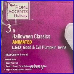 Home Depot 3 ft Halloween Animated LED Good (Angel) & Evil (Devil) Pumpkin Twins