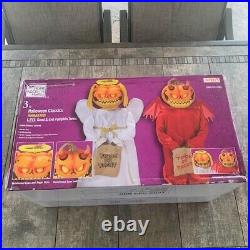 Home Depot 3 ft Halloween Animated LED Good (Angel) & Evil (Devil) Pumpkin Twins