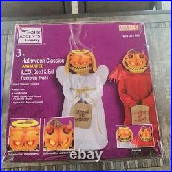 Home Depot 3 ft Halloween Animated LED Good (Angel) & Evil (Devil) Pumpkin Twins