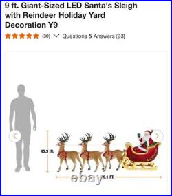 Home Depot 9 ft Giant-Sized LED Santa's Sleigh with Reindeer Holiday NEW