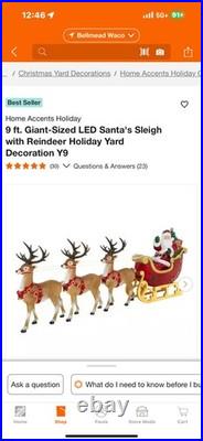 Home Depot 9 ft Giant-Sized LED Santa's Sleigh with Reindeer Holiday NEW