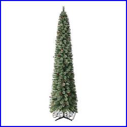 Home Heritage 9' Pre-Lit Artificial Pencil Christmas Tree with Stand (Used)