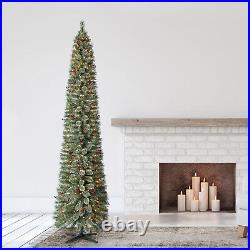 Home Heritage 9' Pre-Lit Artificial Pencil Christmas Tree with Stand (Used)