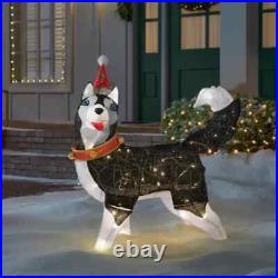Home accents Christmas 2.5 ft Warm White LED Husky with Hat Yard Decoration