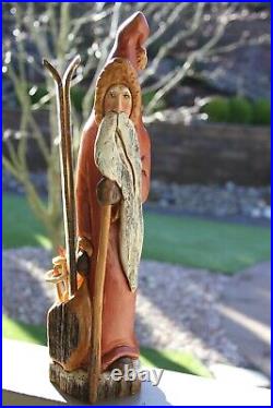 Home decor, wooden Santa, Winter, Christmas, skis, excellent condition