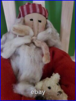 Honey & Me Sitting Christmas Santa with Teddy Bear- Primitive doll