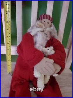 Honey & Me Sitting Christmas Santa with Teddy Bear- Primitive doll