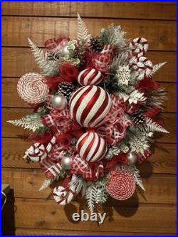 Huge Handmade Christmas Decor Front Door Wreath Big Ornament Attached 36H