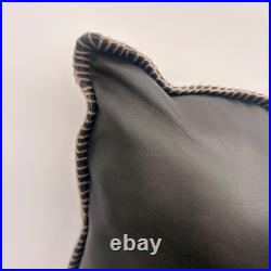 ICON CROFT HOME Luxurious Genuine Leather Decorative Pillow Dark Brown Square