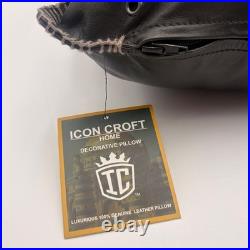 ICON CROFT HOME Luxurious Genuine Leather Decorative Pillow Dark Brown Square