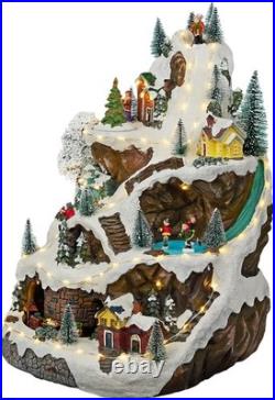 Indoor Christmas Village Set Resin 18 Inches Light Music Animated Holiday Decor