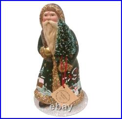 Ino Schaller Brunswick Green Winter Scene Walking Santa German Paper Mache 8.75 Ino Schaller Brunswick Green Winter Scene Walking Santa German Paper Mache 8.75