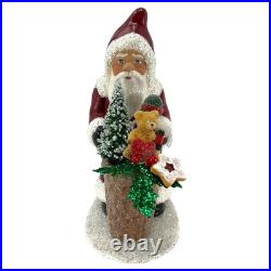 Ino Schaller Dark Red Santa with Basket of Gifts German Paper Mache 7.75 Inch Ino Schaller Dark Red Santa with Basket of Gifts German Paper Mache 7.75 Inch