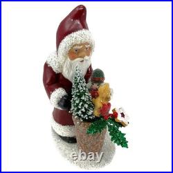 Ino Schaller Dark Red Santa with Basket of Gifts German Paper Mache 7.75 Inch Ino Schaller Dark Red Santa with Basket of Gifts German Paper Mache 7.75 Inch