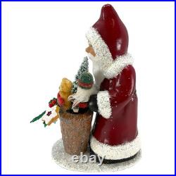 Ino Schaller Dark Red Santa with Basket of Gifts German Paper Mache 7.75 Inch Ino Schaller Dark Red Santa with Basket of Gifts German Paper Mache 7.75 Inch