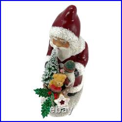 Ino Schaller Dark Red Santa with Basket of Gifts German Paper Mache 7.75 Inch Ino Schaller Dark Red Santa with Basket of Gifts German Paper Mache 7.75 Inch