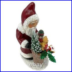 Ino Schaller Dark Red Santa with Basket of Gifts German Paper Mache 7.75 Inch Ino Schaller Dark Red Santa with Basket of Gifts German Paper Mache 7.75 Inch