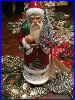 Ino Schaller Red Santa With Hand Painted Christmas Tree Rare Unique German Mache