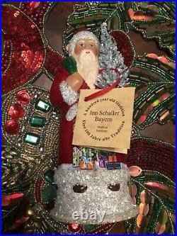 Ino Schaller Red Santa With Hand Painted Christmas Tree Rare Unique German Mache