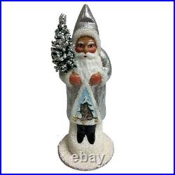Ino Schaller Silver Santa with Wolf Scene German Paper Mache Candy Container