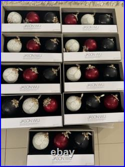 Jason Wu Glass Ornament Set of 3 White Black Lace Red Gold Christmas 9 Sets Jason Wu Glass Ornament Set of 3 White Black Lace Red Gold Christmas 9 Sets