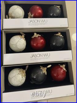 Jason Wu Glass Ornament Set of 3 White Black Lace Red Gold Christmas 9 Sets Jason Wu Glass Ornament Set of 3 White Black Lace Red Gold Christmas 9 Sets