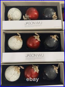 Jason Wu Glass Ornament Set of 3 White Black Lace Red Gold Christmas 9 Sets Jason Wu Glass Ornament Set of 3 White Black Lace Red Gold Christmas 9 Sets