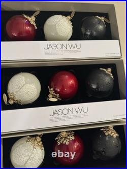 Jason Wu Glass Ornament Set of 3 White Black Lace Red Gold Christmas 9 Sets Jason Wu Glass Ornament Set of 3 White Black Lace Red Gold Christmas 9 Sets