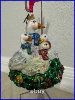 Jay Strongwater Glass Holiday Ornament Six Geese of Laying NIB