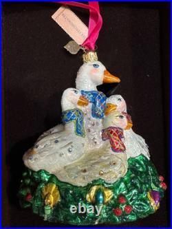 Jay Strongwater Glass Holiday Ornament Six Geese of Laying NIB