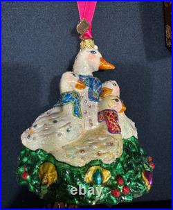 Jay Strongwater Glass Holiday Ornament Six Geese of Laying NIB