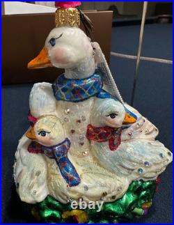 Jay Strongwater Glass Holiday Ornament Six Geese of Laying NIB