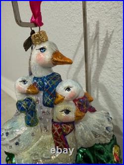 Jay Strongwater Glass Holiday Ornament Six Geese of Laying NIB