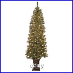 Jeco 7' Pre-Lit Artificial Christmas Tree With Urn Base Jeco 7' Pre-Lit Artificial Christmas Tree With Urn Base
