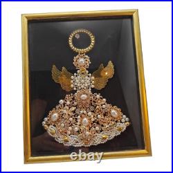 Jeweled Rhinestone Jewelry Angel Vintage Brooch Framed Art Picture Shadow Box
